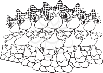 Royalty Free Clipart Image of Six Geese Laying Eggs