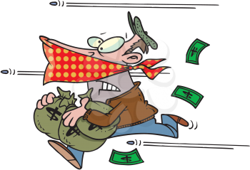 Royalty Free Clipart Image of a Robber With Bags of Money