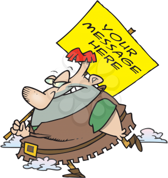 Royalty Free Clipart Image of a Giant With a Sign