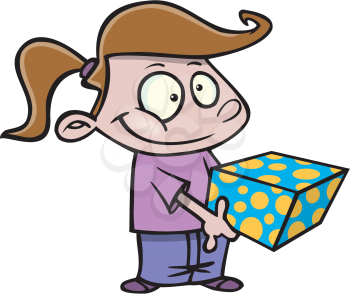 Royalty Free Clipart Image of a Girl With a Gift
