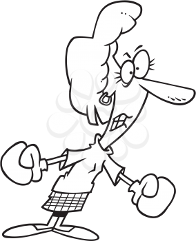 Royalty Free Clipart Image of an Angry Woman With Boxing Gloves