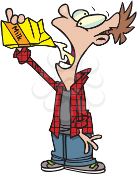 Royalty Free Clipart Image of a Teenager Drinking Milk Out of the Carton
