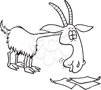 Royalty Free Clipart Image of a Goat Eating Paper