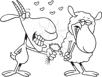 Royalty Free Clipart Image of a Goat in Love With a Sheep