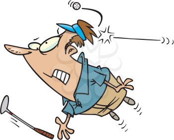 Royalty Free Clipart Image of a Golfer Hit By a Ball