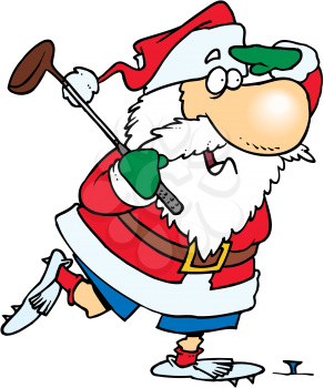 Royalty Free Clipart Image of Santa Golfing