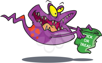 Royalty Free Clipart Image of a Trick-or-Treating Ghoul