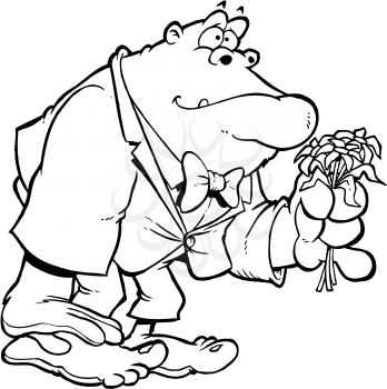 Royalty Free Clipart Image of a Gorilla With a Bouquet
