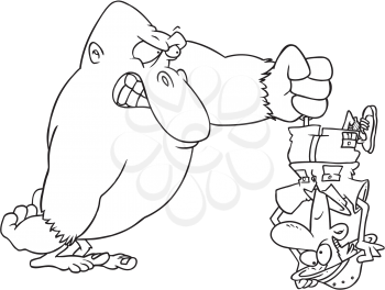 Royalty Free Clipart Image of a Gorilla Holding a Man