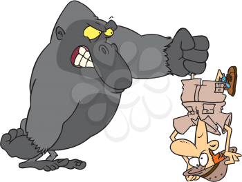 Royalty Free Clipart Image of a Gorilla Holding a Man