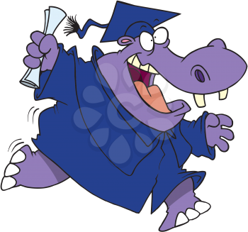 Royalty Free Clipart Image of a Hippo Graduate