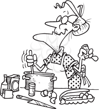 Royalty Free Clipart Image of a Grandmother Cooking