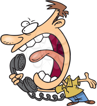 Royalty Free Clipart Image of a Man Hollering on the Telephone