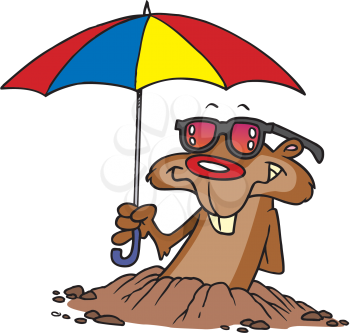 Royalty Free Clipart Image of a Gopher With an Umbrella