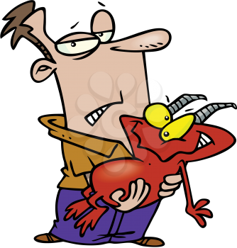 Royalty Free Clipart Image of a Man With a Creature