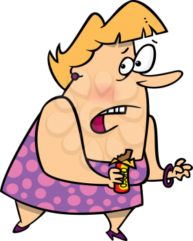 Royalty Free Clipart Image of a Fat Woman Cheating on a Diet