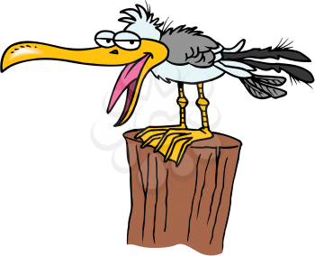 Royalty Free Clipart Image of a Seagull on a Post