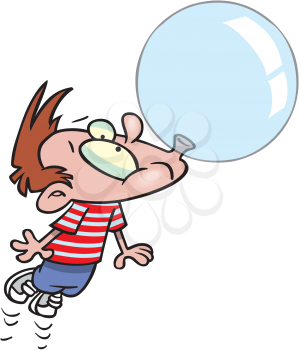 Royalty Free Clipart Image of a Boy Being Carried Away by a Bubble