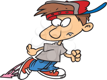 Royalty Free Clipart Image of a Boy Stepping in Gum
