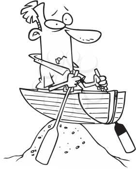 Royalty Free Clipart Image of a Man Stranded in a Boat