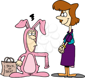 Royalty Free Clipart Image of a Woman With a Child in a Rabbit Costume