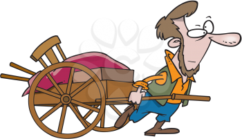 Royalty Free Clipart Image of a Man Pulling a Handcart