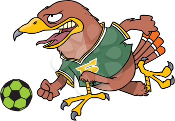 Royalty Free Clipart Image of a Soccer Playing Hawk