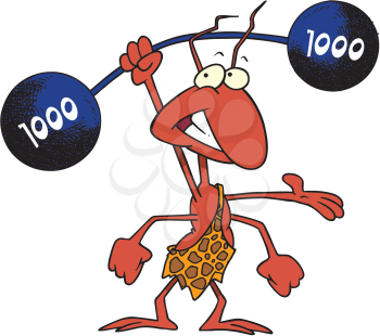 Royalty Free Clipart Image of an Ant Lifting Weights