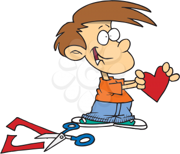 Royalty Free Clipart Image of a Boy With a Cut-out Heart