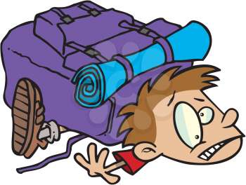 Royalty Free Clipart Image of a Boy Under a Heave Backpack