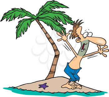 Royalty Free Clipart Image of a Man on a Deserted Island
