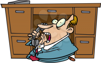 Royalty Free Clipart Image of a Man Hiding Under the Desk