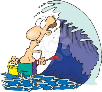 Royalty Free Clipart Image of a Man Under a Wave