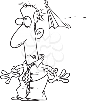 Royalty Free Clipart Image of a Man Hit by a Paper Airplane