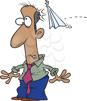 Royalty Free Clipart Image of a Man Hit By a Paper Airplane