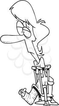 Royalty Free Clipart Image of a Woman With a Broken Leg