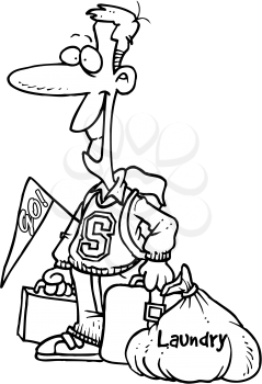 Royalty Free Clipart Image of a College Student With Luggage
