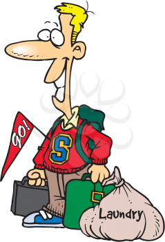 Royalty Free Clipart Image of a College Student With Luggage