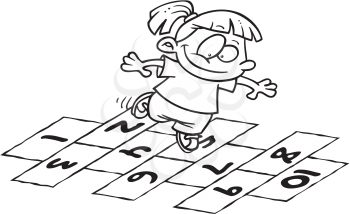 Royalty Free Clipart Image of a Girl Playing Hopscotch