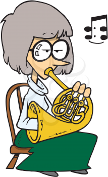 Royalty Free Clipart Image of a Woman Playing a French Horn