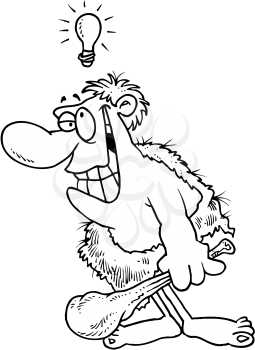 Royalty Free Clipart Image of a Caveman Getting an Idea