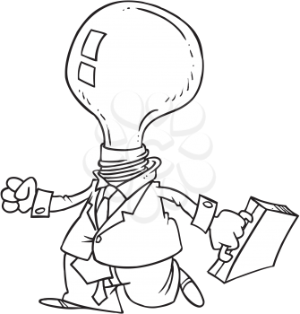 Royalty Free Clipart Image of a Man With a Lightbulb for a Head