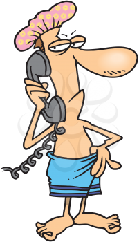 Royalty Free Clipart Image of a Man in a Towel Talking on a Phone