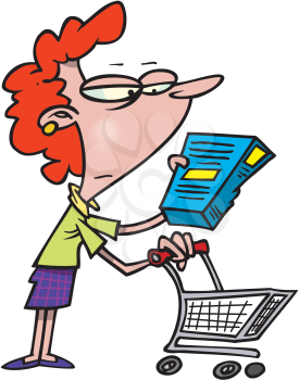 Royalty Free Clipart Image of a Shopper Reading Ingredients