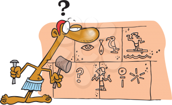 Royalty Free Clipart Image of an Egyptian Inscribing Things on a Wall