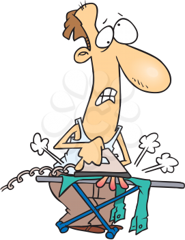 Royalty Free Clipart Image of a Man Ironing