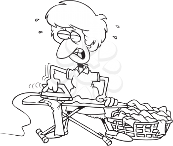 Royalty Free Clipart Image of a Woman Ironing
