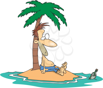 Royalty Free Clipart Image of a Man on an Island