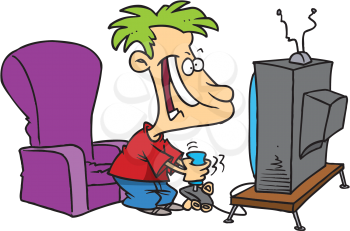 Royalty Free Clipart Image of A Boy Playing Video Games