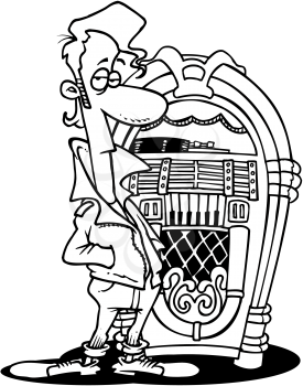 Royalty Free Clipart Image of a Man by a Jukebox